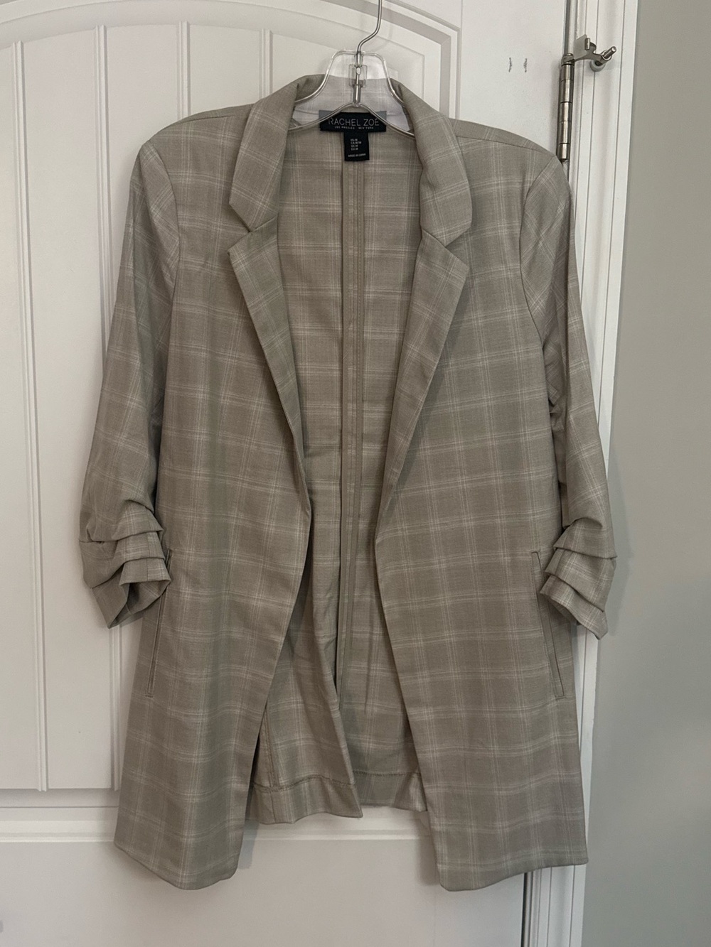 Rachel Zoe Tahari ASL Women's Light Gray Plaid Blazer